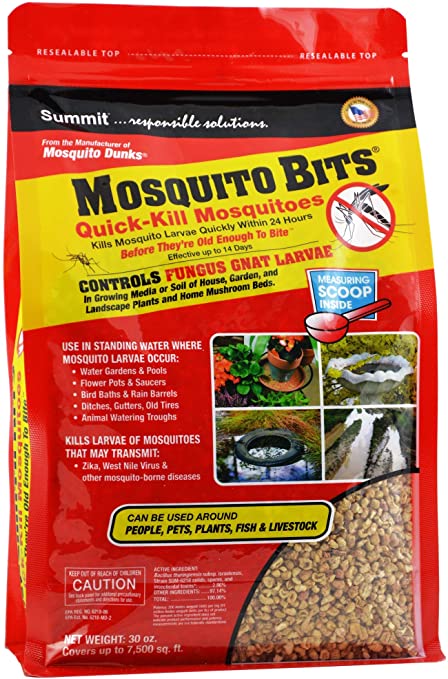 Thirty-ounce bag Summit Mosquito Bits for controlling fungus gnats in indoor and outdoor plants.